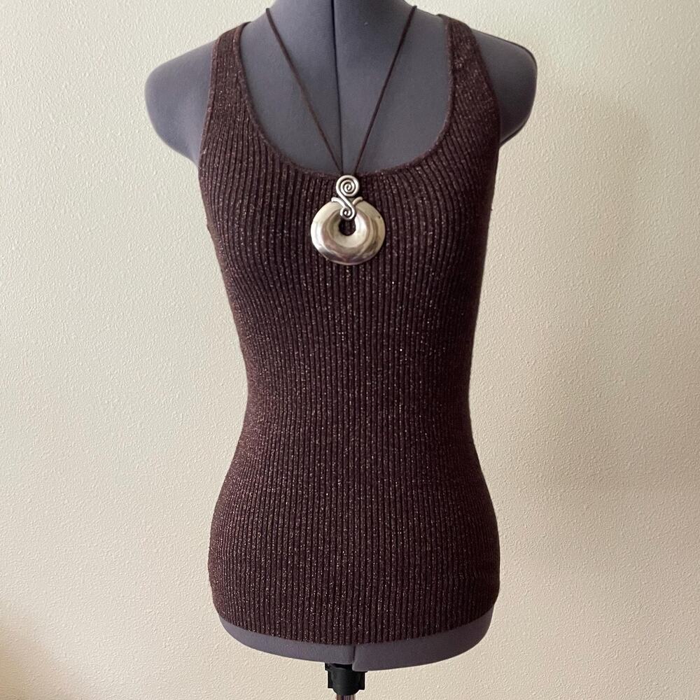 Y2K 2000 brown knit metallic tank it girl mcbling earthy fairy music video vixen